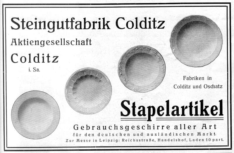 Steingutfabrik Colditz: Anzeige Stapelartikel