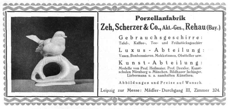 Zeh, Scherzer & Co. AG, Porzellanfabrik: Anzeige
