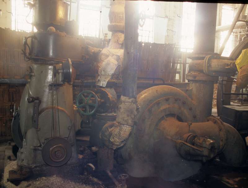 Zwillingsdampfmaschine: Dampfmaschine links, Pumpe rechts